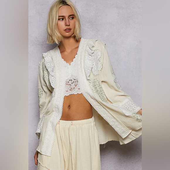 POL “ Patchwork Poet “ Long Cardigan | Natural - Picture 2 of 6